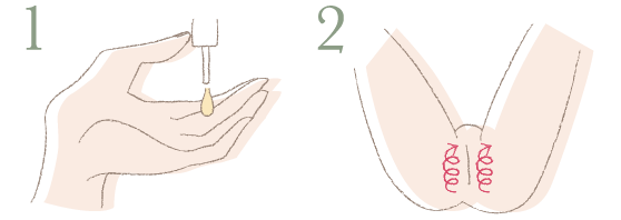 フェミニンゾーンのセルフマッサージでお肌を整え、うるおいを与えます。